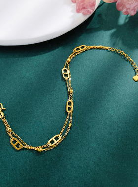 5G黄金猪鼻子双层手链女999足金2026新款ins风纯金手饰送女友礼物