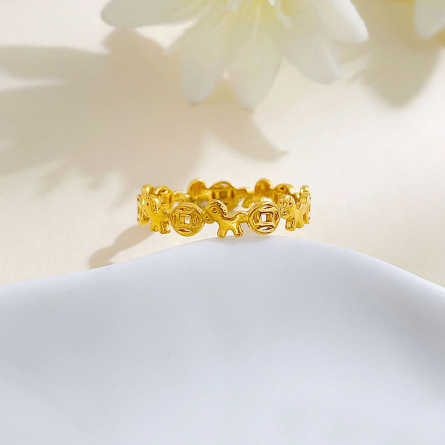 Gold will make you rich soon, small gold horse ring, girl's horse zodiac year, gold coin, copper coin ring