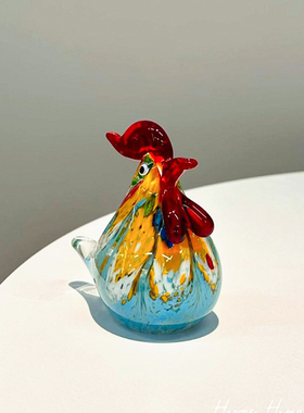 琉璃公鸡摆件办公室桌面装饰高级感小众水晶鸡手工创意礼物工艺品