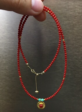七宝珊瑚：精品红宝石项链18k金镶嵌时尚百搭项链