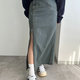 Japanese women's denim retro side zipper straight skirt