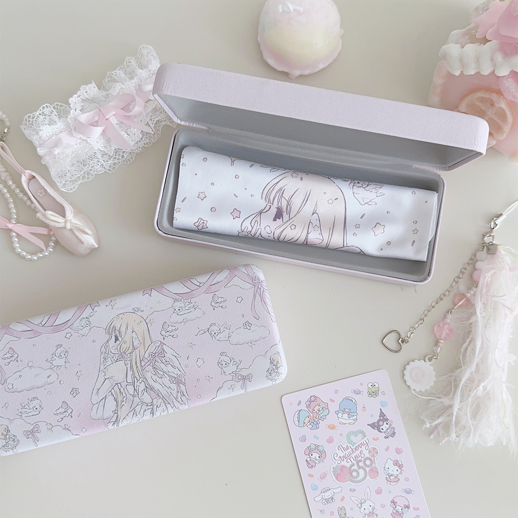 人型电脑天使心原创设计眼镜盒眼镜布粉色可爱近视收纳盒子小天使,淘宝优惠券,粉丝福利购,淘宝优惠卷