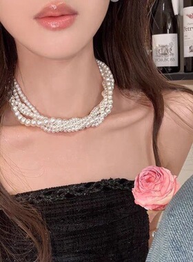 法式名媛缠绕珠珠项链女轻奢小众