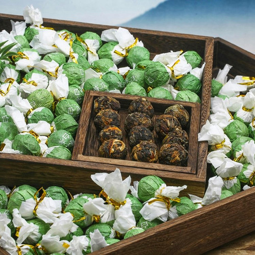 陈皮白茶龙珠茶球老寿眉贡眉茶枣香小玉饼圆球茶包500g木桶礼盒装 - 图0