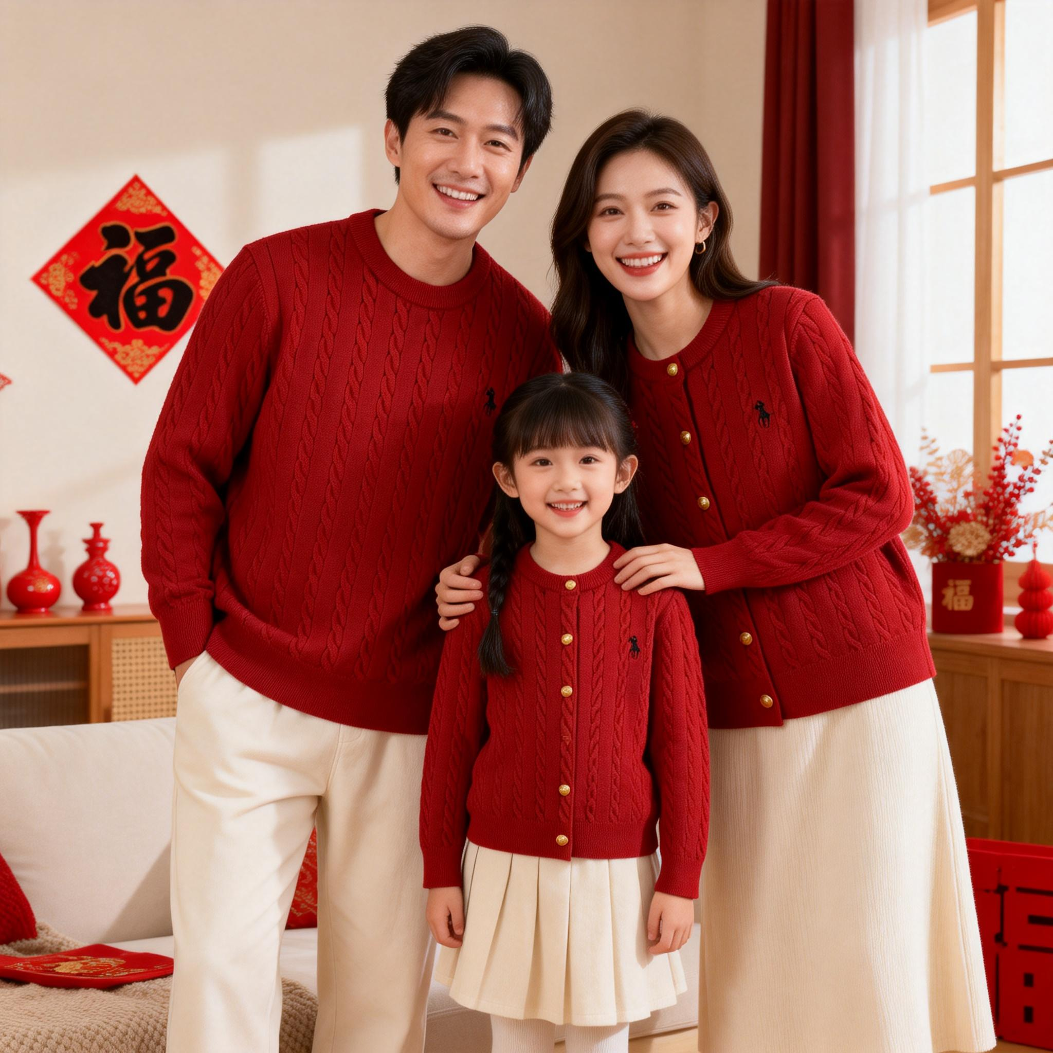 2026新款全家福亲子装红色毛衣马年春节过年一家三口母女装开衫,淘宝优惠券,粉丝福利购,淘宝优惠卷