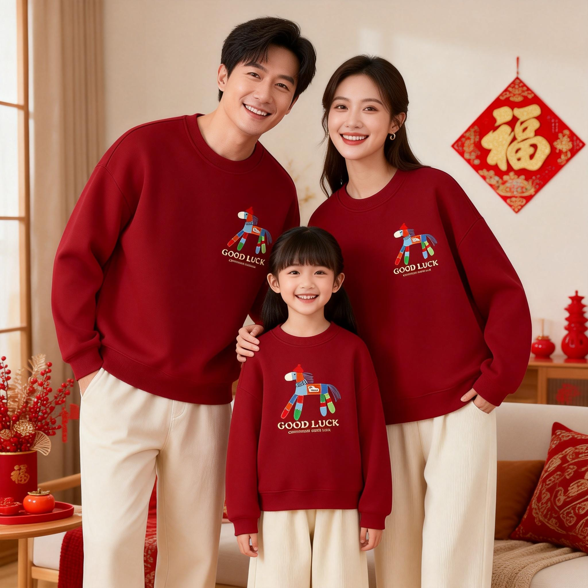 马年新年亲子装加绒卫衣冬装一家三口过年拜年服全家福母子母女装,淘宝优惠券,粉丝福利购,淘宝优惠卷