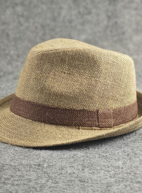 麻料爵士帽休闲时尚大头围男帽纯色时尚礼帽英伦风绅士帽中老年帽