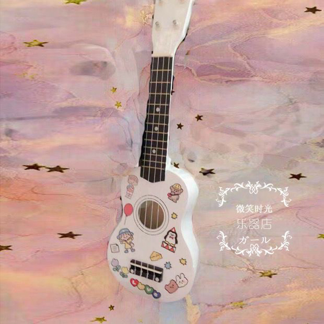 ukulele白色木质初学者入门尤克里里21寸23寸小吉他乌克丽丽刻字 - 图1