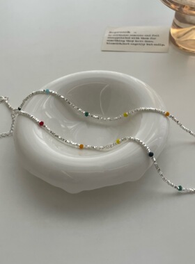 S925纯银彩虹豆豆圆珠碎银子项链ins简约百搭颈链小众设计锁骨链