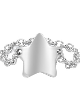 S925纯银镌刻五角星戒指 光面可激光图案字印小众设计感链条闭口