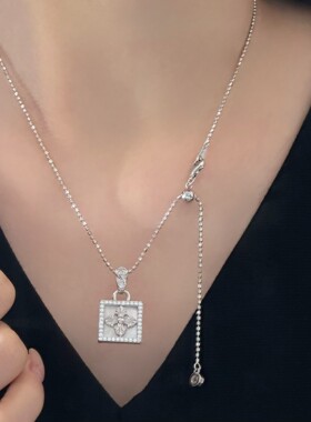 S925纯银天然贝壳十字架方牌吊坠轻奢高级感小众设计简约百搭项链