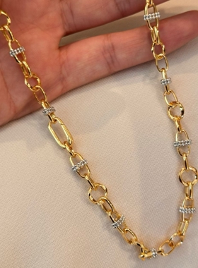 设计师款S925银镀金链条 女猪鼻子分色高级感百搭锁骨链老钱风