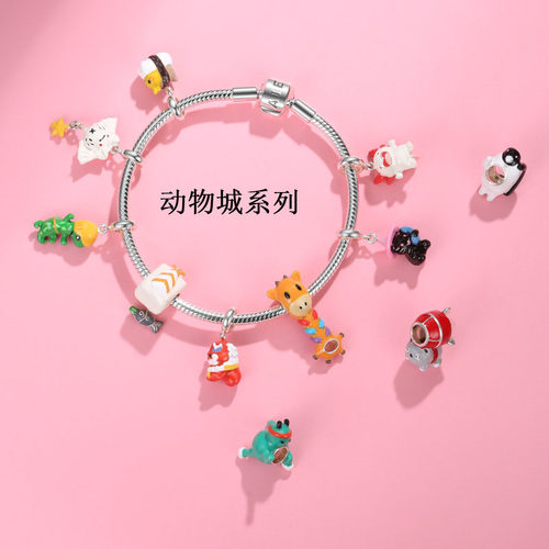 德仁工厂店现货彩色滴胶纯银S925毛衣项链吊坠 女生diy手链beads - 图2