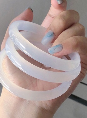 纯天然粉黛温柔冰透闺蜜美人镯古风手镯女气质白佳人网红小众少女