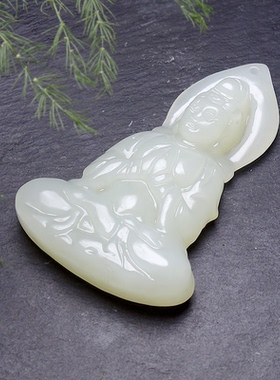 玉石镂空观音和田玉立体项链男观音菩萨玉佩吊坠男款女玉牌天然挂