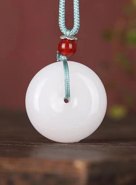 金丝天然新疆扣玉石平安白色清凉夏日礼物项链吊送人小玩意坠节日