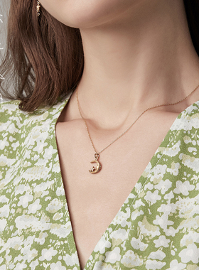 全手工肌理星月吊坠925银18K黄金