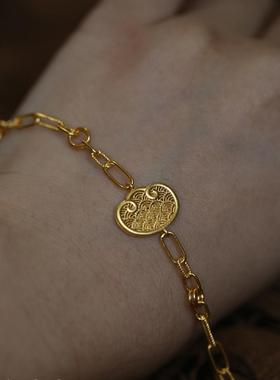 元宝足金花丝双面设计款手链
