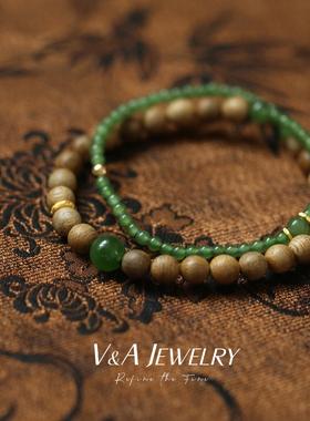 野生沉香冰底碧玉千足金手钏