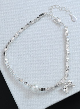 风精致碎银子蝴蝶结珍珠手链女感轻奢时尚简约小众配饰