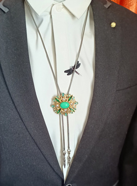 镶钻男士衬衣领口胸针蛇骨项链