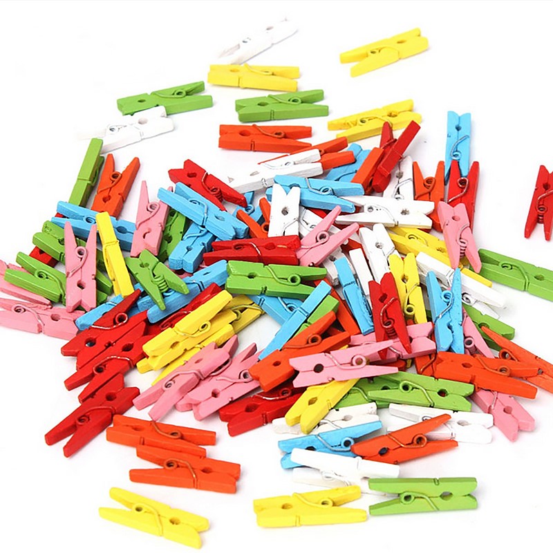 New 100PCS/1Set 25mm Mini Color Wooden Craft Pegs Clothes Pa - 图1