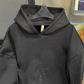 American high street starry sweatshirt men's spring and autumn loose hooded top heavy fashion brand ເສື້ອຄູ່ຮັກງາມ