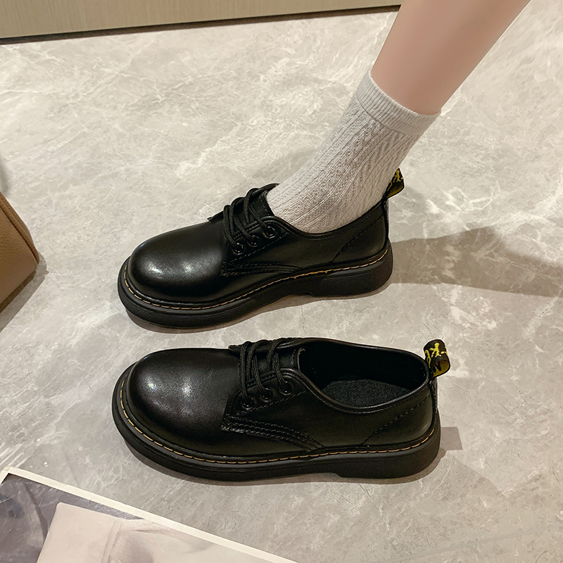 小皮鞋女2024年春秋季新款英伦风女鞋中跟学院黑色厚底松糕单鞋女 - 图1