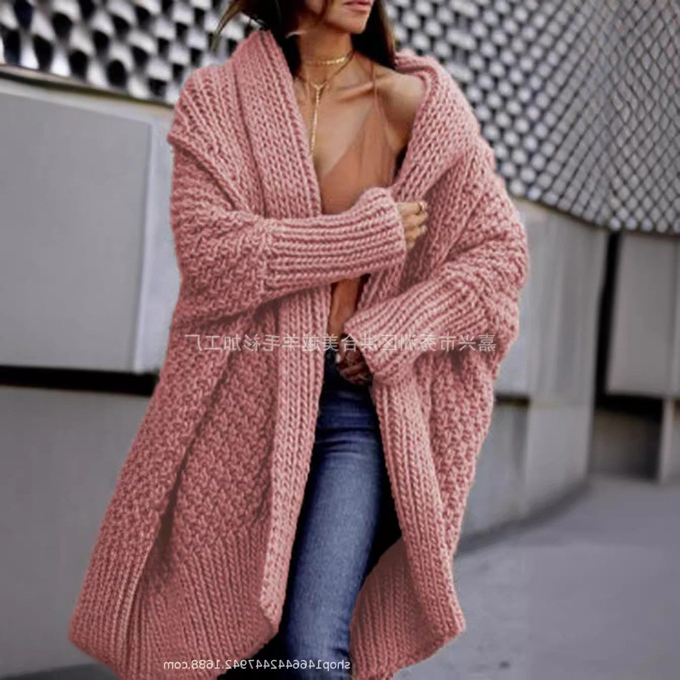 秋冬新款跨境女士针织衫纯色蝙蝠袖欧美毛衣长款宽松开衫外套,淘宝优惠券,粉丝福利购,淘宝优惠卷