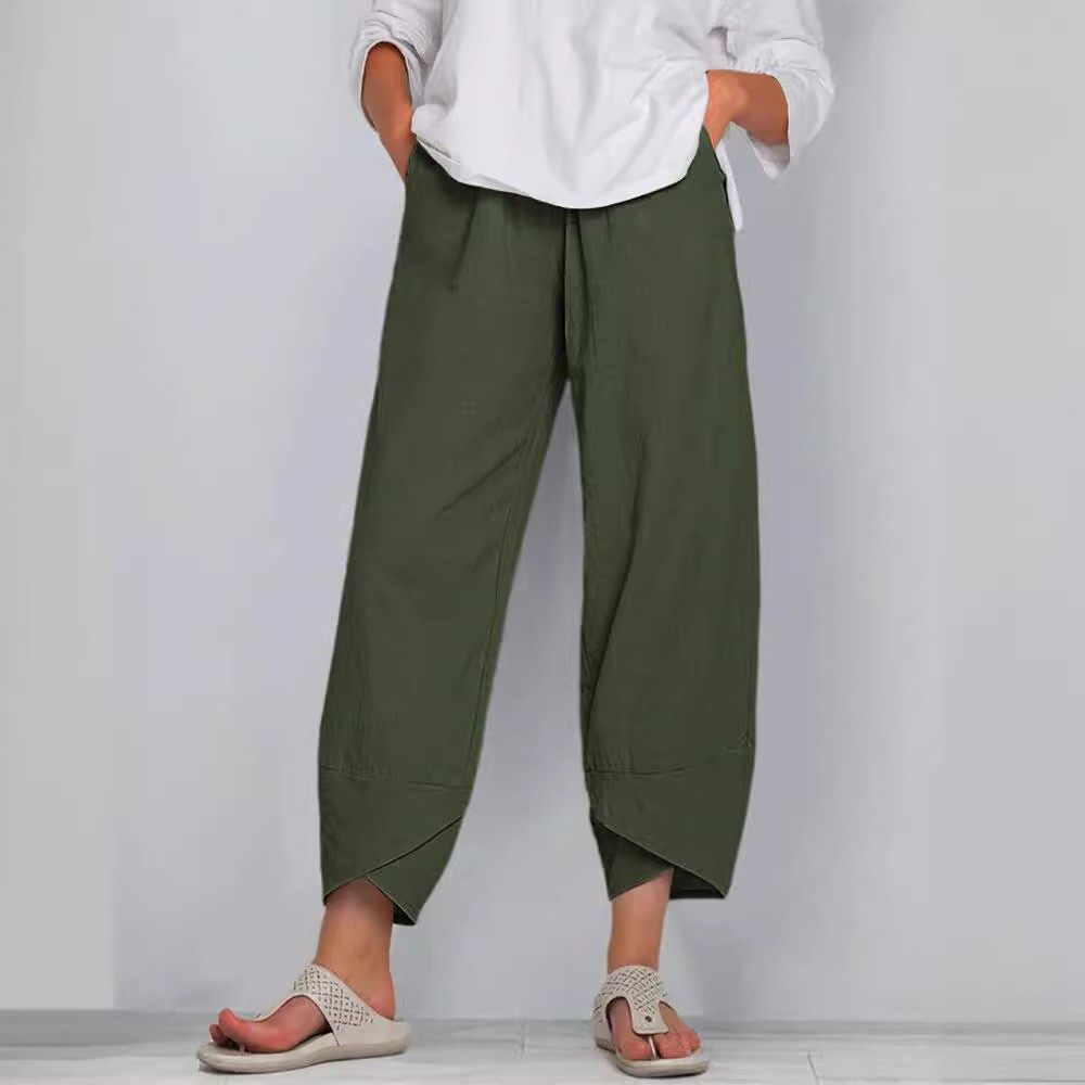 新款 独立站阔腿裤宽松休闲棉麻松紧腰九分裤女,淘宝优惠券,粉丝福利购,淘宝优惠卷