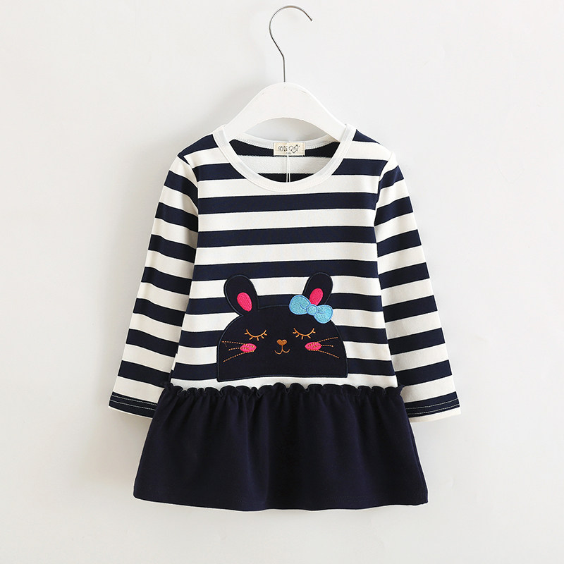女童t恤长袖春秋童装新款条纹宝宝t恤裙童装拼接儿童上衣裙纯棉潮,淘宝优惠券,粉丝福利购,淘宝优惠卷