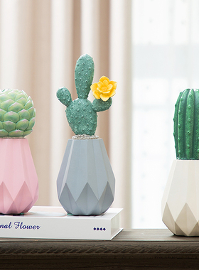 多肉治愈系摆件茶几客厅创意轻奢风书柜装饰品北欧电视柜植物摆设