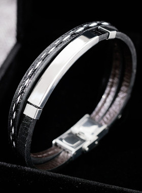 日韩潮酷男生个性百搭朋克皮绳手链多层嘻哈手绳学生青少年手环男