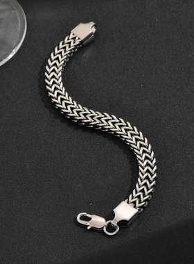 欧美热销时尚编织嘻哈不锈钢双排龙骨链手链钛钢高街男款古巴手链