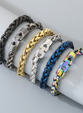 欧美嘻哈风圆柱形珠宝扣可转动解压花篮链不锈钢男士手链项链