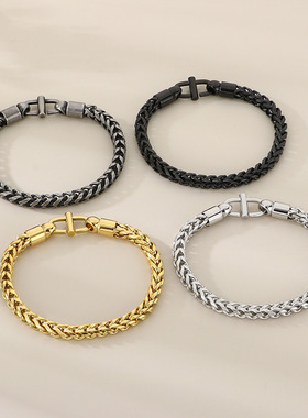 跨境欧美街头潮流创意不锈钢龙骨链男生手链简约嘻哈百搭学生手饰