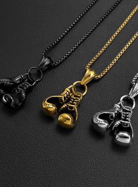 欧美跨境外贸饰品复古健身拳击手套项链男士钛钢霸气朋克吊坠配饰