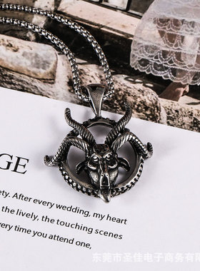 跨境欧美个性创意复古做旧山羊头羊角吊坠嘻哈街头不锈钢男士项链
