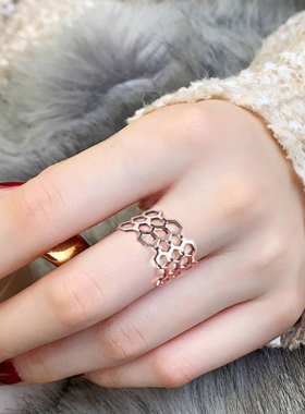 戒指开口玫瑰金钛钢镂空加宽大码