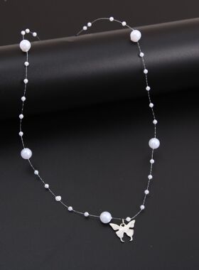Choker Necklace Jewelry仿珍珠蝴蝶项链轻奢设计感高级锁骨链