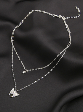 Butterfly Necklace Gift双层蝴蝶吊坠项链女网红设计感ins锁骨链