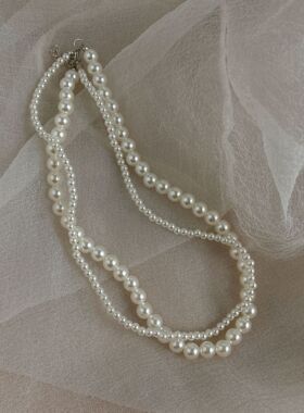 Women Necklace Fashion Choker叠戴双层仿珍珠项链女复古锁骨链