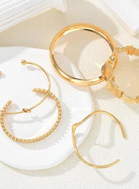 5pcs Bracelets复古简约链条手链时尚混搭开口手镯手饰叠戴风组合