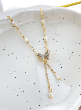 Chokers Necklaces项链小众欧美简约设计感轻奢蝴蝶仿珍珠锁骨链