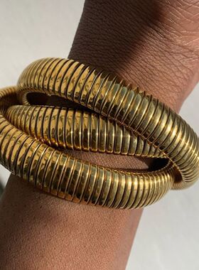 Bangle Bracelet Jewelry Gift金色弹力不锈钢蛇骨宽手镯欧美小众