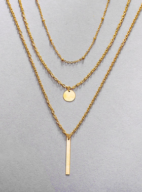 Women Necklace Choker欧美铜珠链亮片金属条项链叠戴合金锁骨链