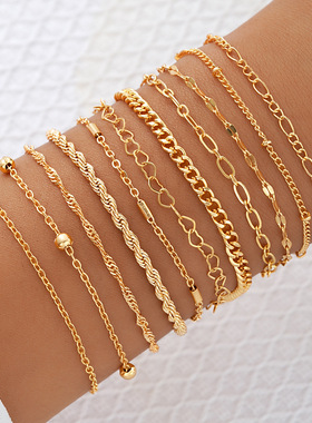 11pcs Bracelet镂空爱心麻花链条手链精致时尚高颜值手饰11件套