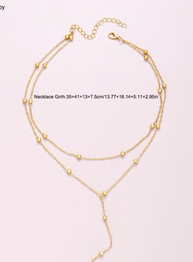 Women Necklace Choker个性几何流苏圆珠双层项链长流苏项链轻奢