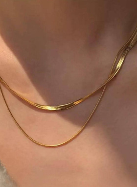 Choker Necklace蛇骨链双层叠戴项链女欧美轻奢小众复古蛇骨颈链