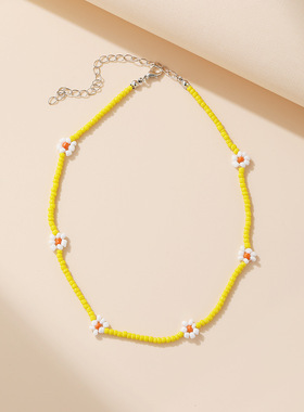 Chokers民族风米珠花朵项链波西米亚活力少女彩色小雏菊颈链女